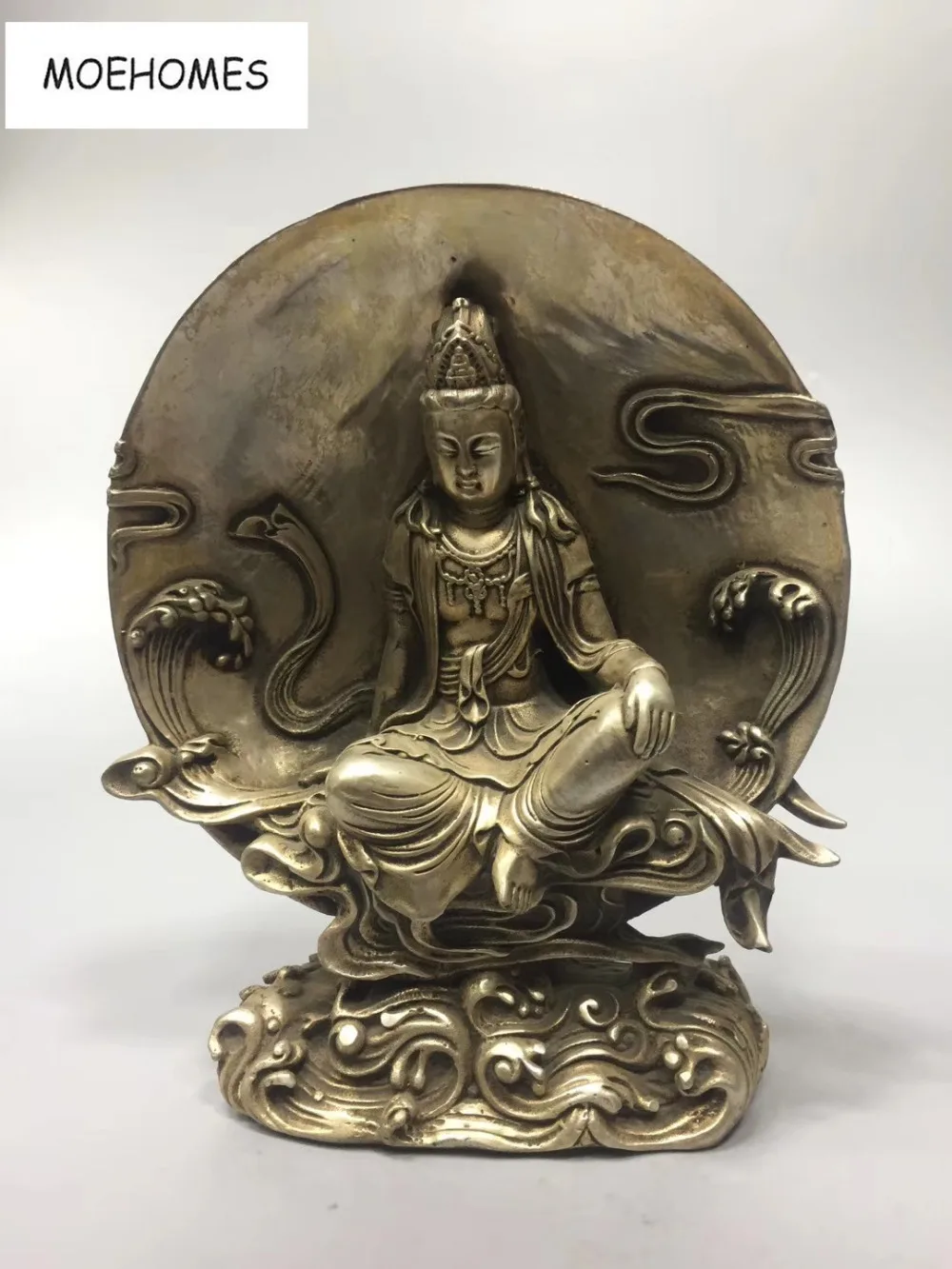 

MOEHOMES tibet buddhism fane silver Guanyin buddha statue home decoration metal handicraft.