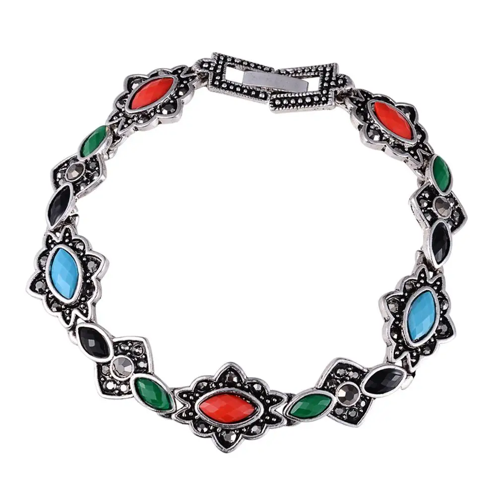 Joyme Brand Turkish bracelets for women Clear Resin Stone Statement  Antique Silver Plated Bracelete Femme Factory Direct