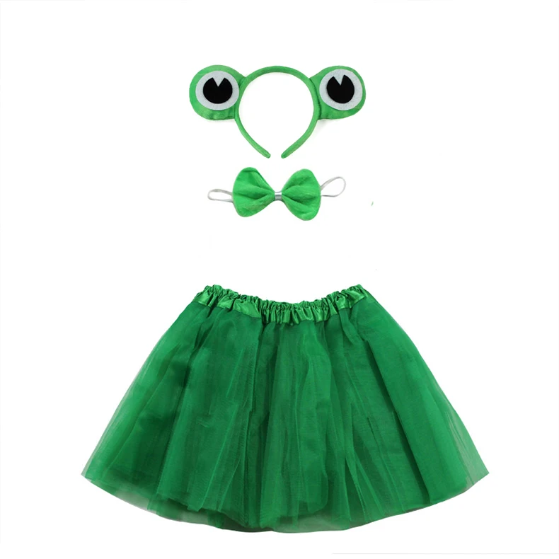 Halloween cosplay girl Frog Prince princess costume Headband Tutu Skirt Tie Set Kids Children Birthday Party gift Prop