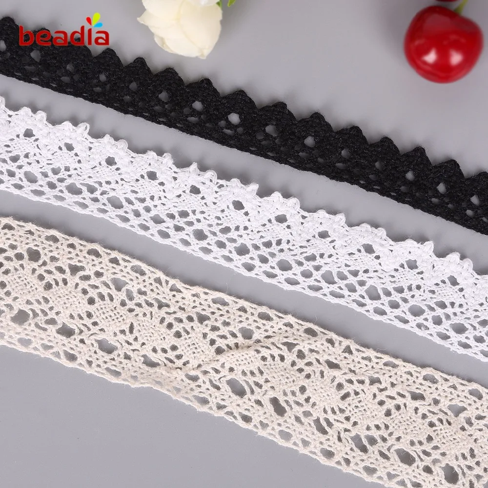 New! Apparel Sewing Fabric 5 Yards DIY Ivory White Black Trim Cotton Crocheted Lace Fabric Ribbon Handmade Accessories Craft