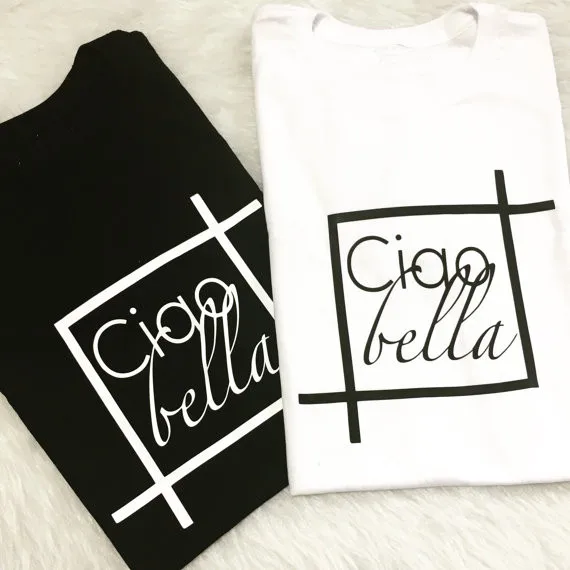 Sugarbaby Ciao Bella Geometric Print T shirt  Crewneck Graphic Tees Fashion Tumblr Casual Tops Unisex Clothing Drop ship