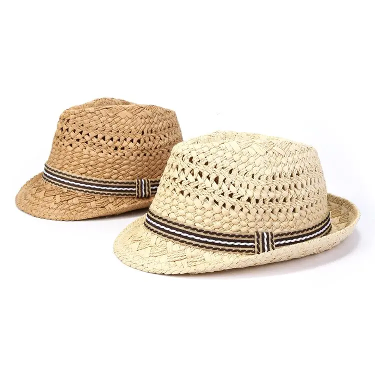 2018 new Fashion Handwork Women Summer Raffia straw Sun hat Boho Beach Fedora hat Sunhat Trilby Men Panama Hat Gangster Cap