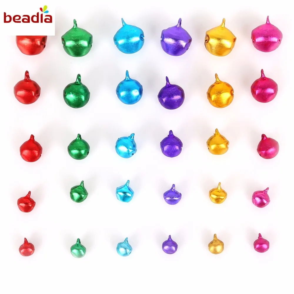 Multi Option 6/8/10/12/14mm 30-200pcs/bag Random Mixed Color Aluminum Jingle Bell For Christmas Decoration Charms Metal Pendant