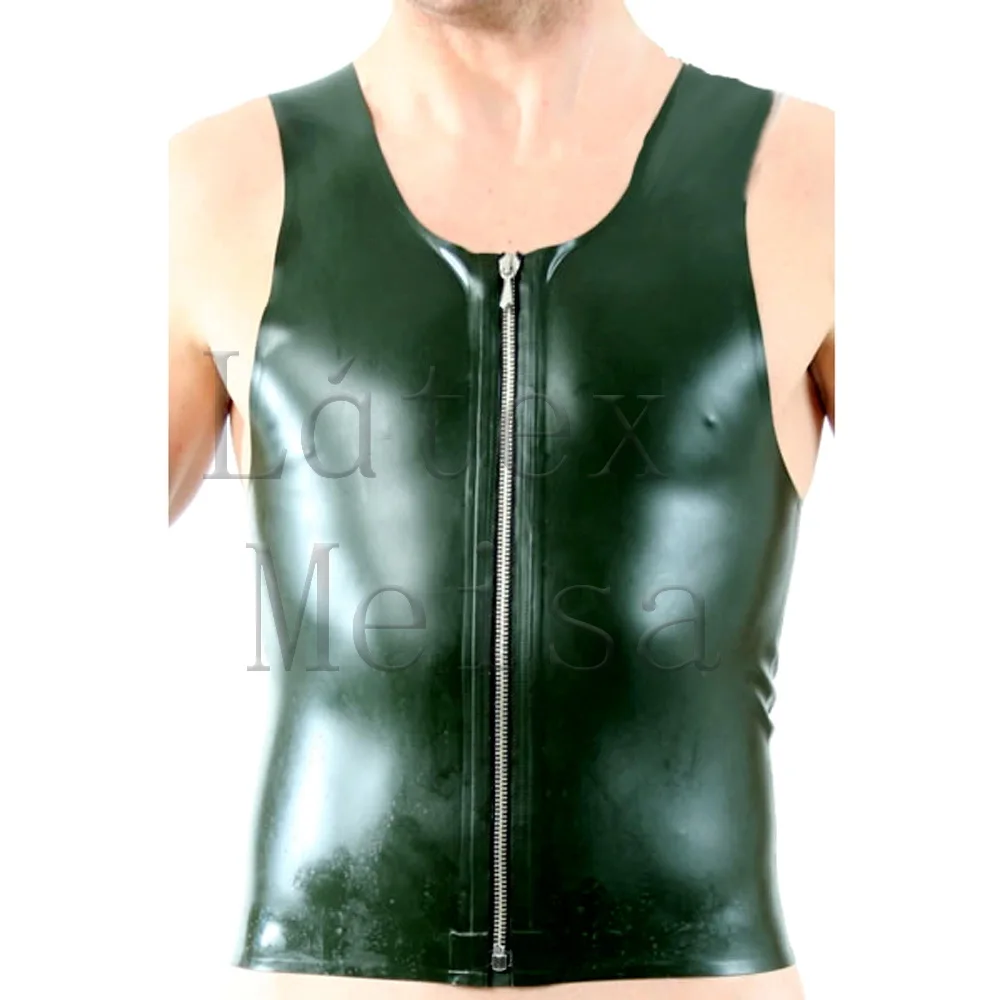 

Front zipper design latex tops army green color latex vest for men