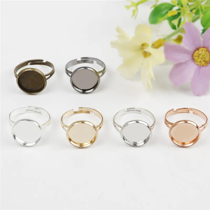 10pcs/lots Iron Ring Base Adjustable Blank Ring Base For Cabochons Cameo DIY Charm Ring Jewelry Making Findings
