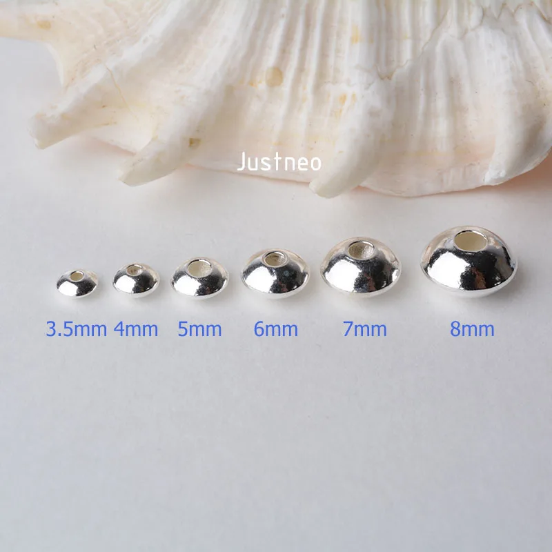 Solid 925 Sterling Silver Loose Beads Saucer Disc Shaped Spacer Beading Findings for Jewelry Making 4-8mm ,1pc
