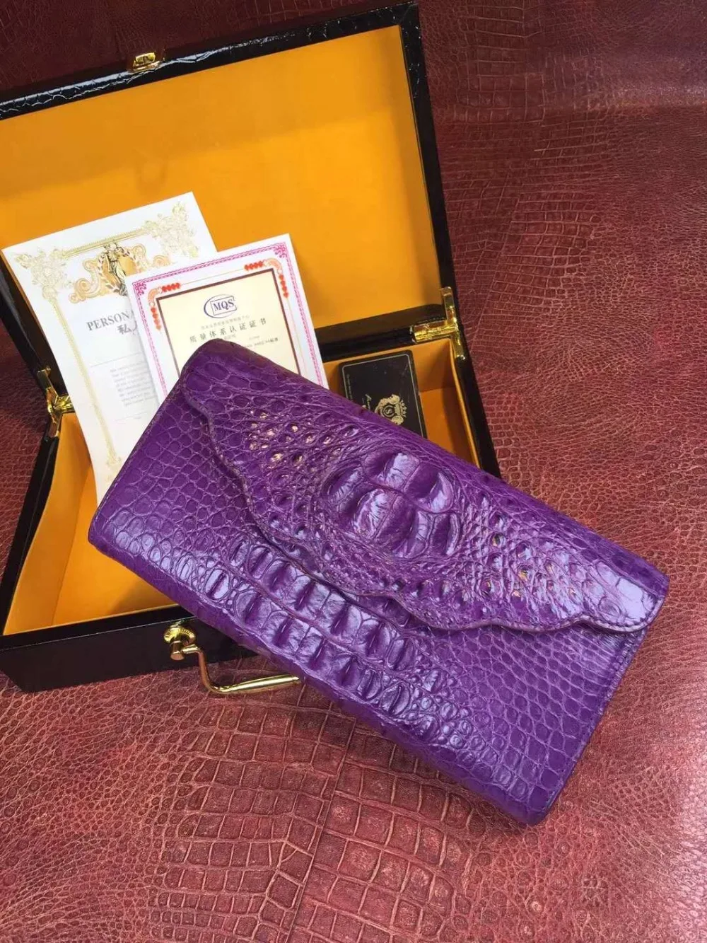 Top quality 100% genuine real crocodile leather head skin women tote shoulder cross body lady bag with gold chain strap purple