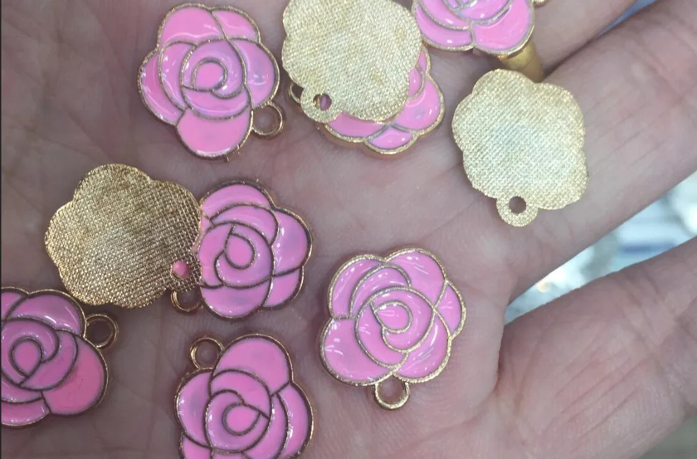 100pcs mixed 12x11x1mm gold color pink rose design charms connectors  bracelet beads DIY Accessory Jewelry