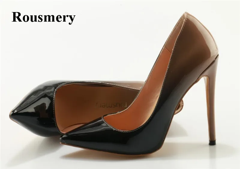 

Women Fashion Design Pointed Toe Patent Leather Gradient Color Pumps 12cm Classical Design High Heels Formal Dress Shoes