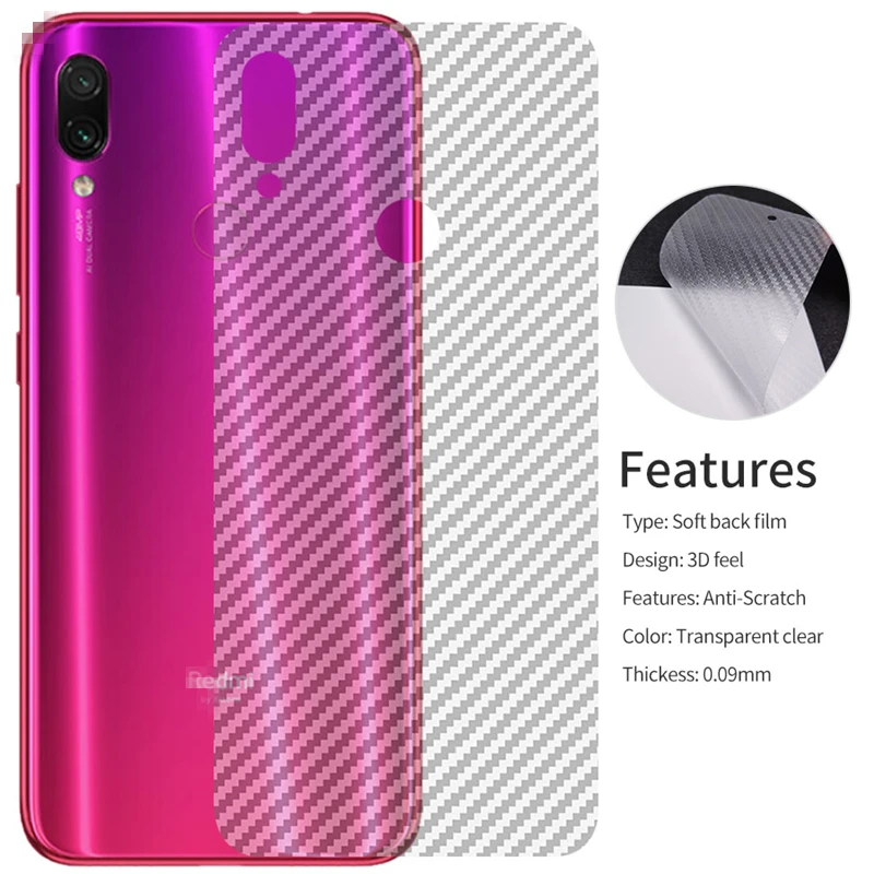 

2pcs/lot Clear 3D Carbon Fiber For Xiaomi Pocophone F1 Mi 8 Lite 9 Se Redmi Note 5 6 7 Pro 6 6A sticker Case Back Protector Film