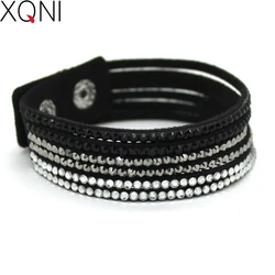 XQNI New Arrival Bangles Fashion Jewelry Crystal Men Leather Bracelets Trendy Mosaic Brand Rhinestone Classic Charm Bracelets.