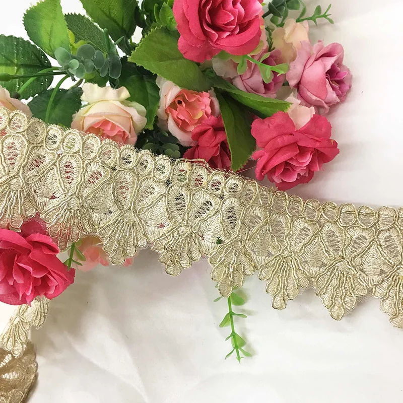 2-5Yards Gold Wedding Dress Wave Lace Applique Golden Thread Guipure Lace Trim Accessories For DIY Sewing Crafts