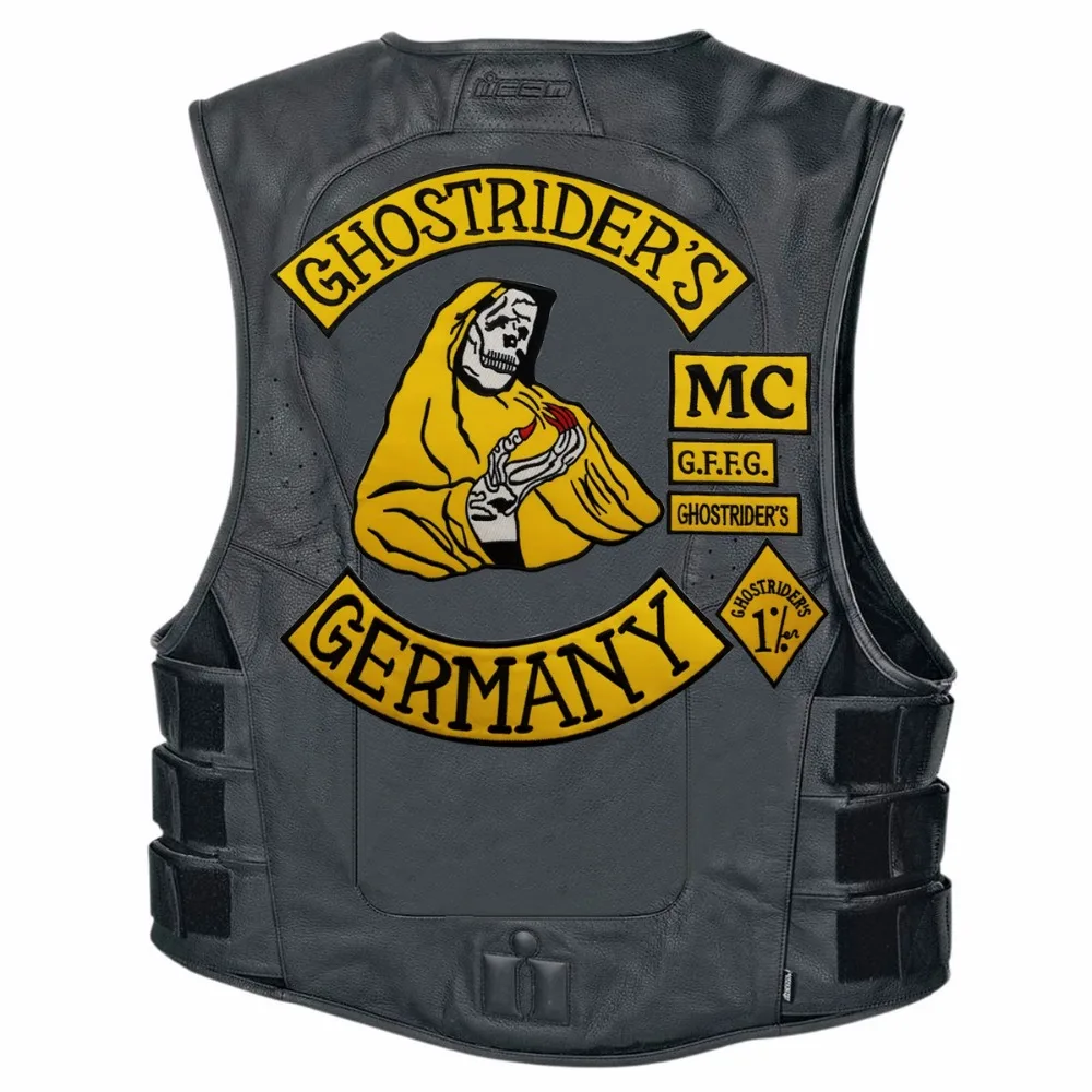 mc1931 7pcs/Set GHOSTRIDER\'S GERMANY Embroidered Patch Iron-On Sew On Back Biker Rider Patch For Jacket Vest Free Shipping