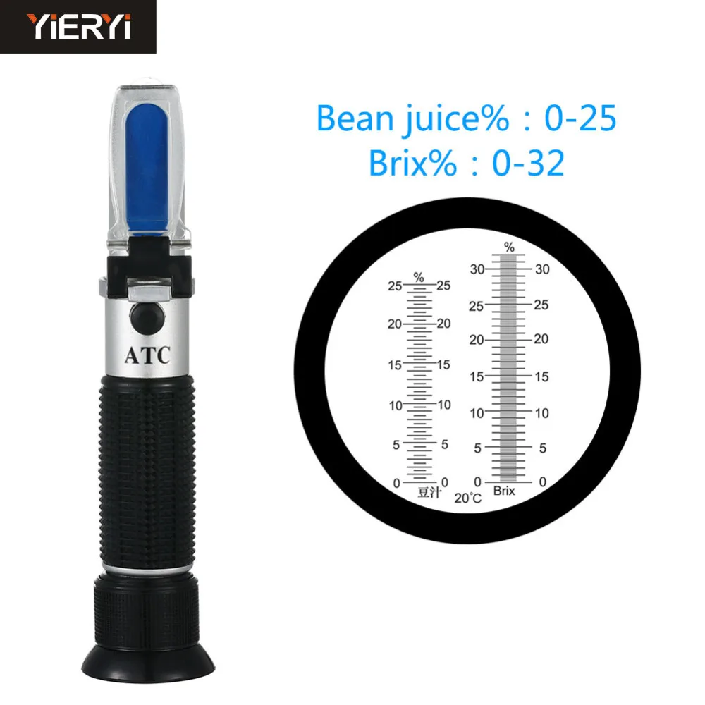 Hot Sugar Content Tester 0-25 % Bean Juice Concentration Meter Refractometer 0-32 % Brix Bean Juice Sweetness Meter Tester