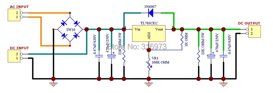 Módulo regulador ajustable de alto voltaje, basado en TL783