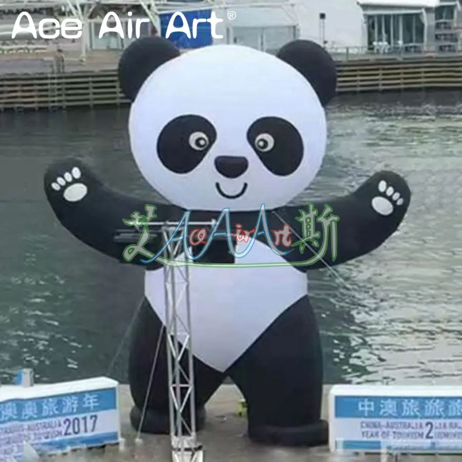 Beautiful Giant Inflatable Standing Panda Replica Pop Up LED Animal Model for Advertising Outdoor Display