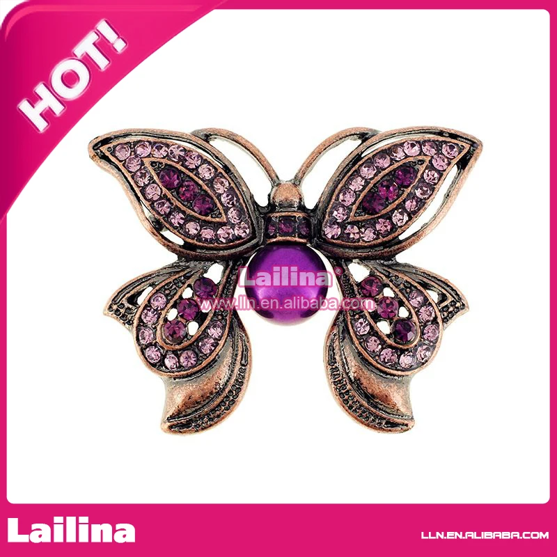 100pcs/lot Animal Wholesale Butterfly With Pink And Purple Rhinestone Brooch Pin