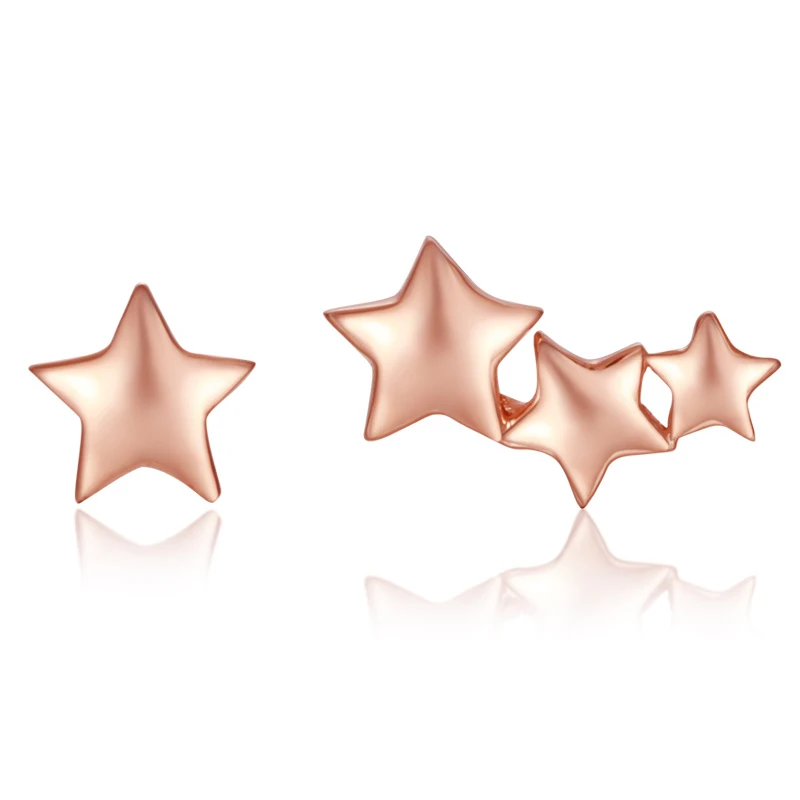 

Solid AU750 18K Rose Gold Earrings Women Star Stud Earrings P7701