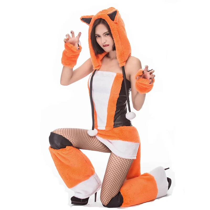 Adult Orange Deluex Woman Fox Cosplay Halloween Costume Female Winter Animal Pajamas Carnival Christmas Parade Purim Party Dress