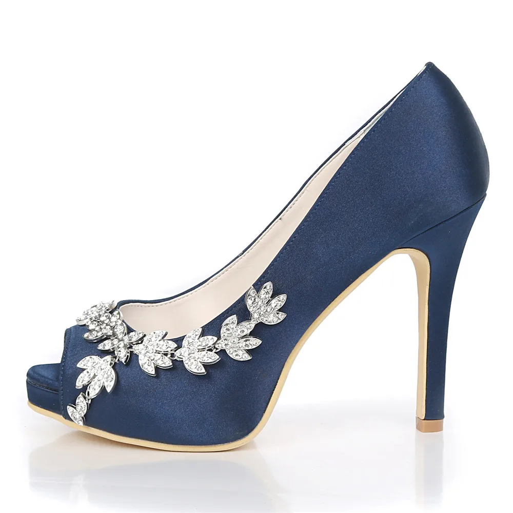 High Heel Platform Women Wedding Shoes Satin Rhinestone Women Heels Peep Toe Prom Evening Formal Party Ladies Pumps
