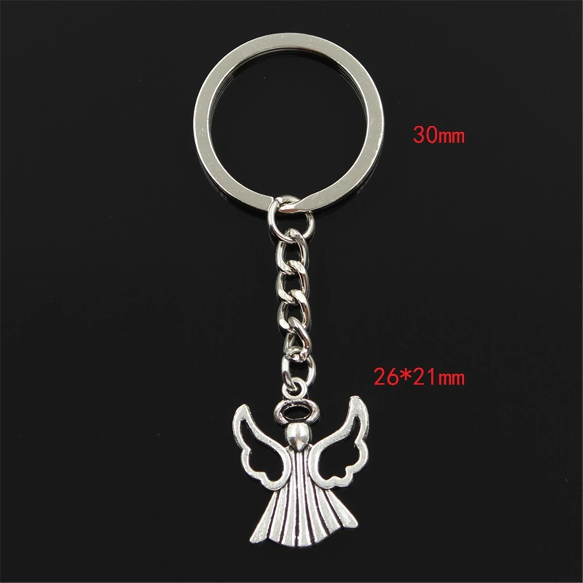 New Fashion Men 30mm Keychain DIY Metal Holder Chain Vintage Praying Angel 26x21mm Silver Color Pendant Gift