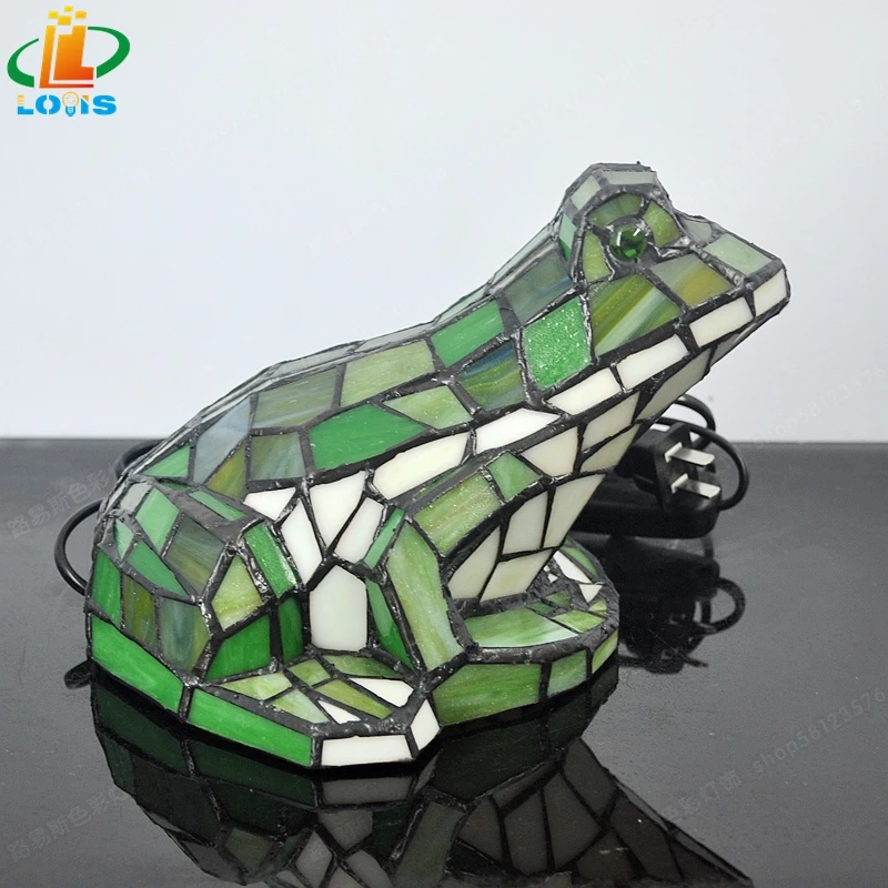 New European Frog Night Light Bedroom Study Bar Glass Green Insect Lighting Fashion Art Tiffanylamps Children\'s Sleep Bed Light