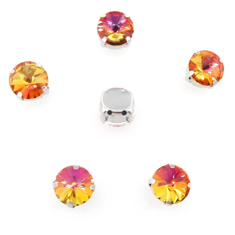 Rivoli runde silberne Krallenfassungen mit Glaskristallen in Regenbogenfarben, 8 mm, 10 mm, zum Aufnähen von Strasskristallen, Applikationen für Kleidung, DIY – Detail 7