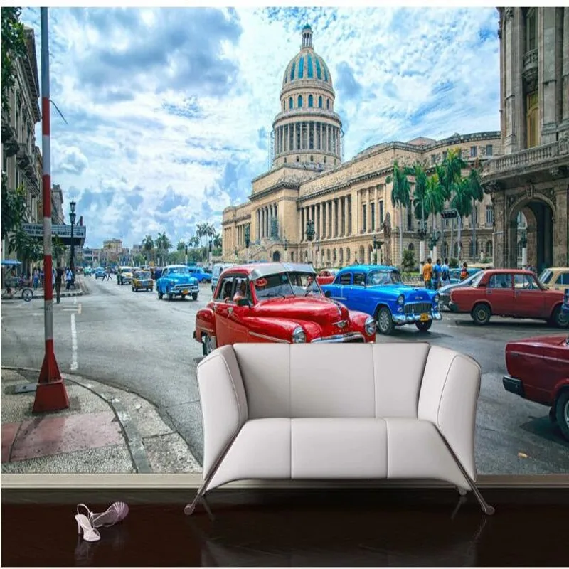 wellyu Custom large - scale murals retro London street classic cars European background wall  environmental wallpaper