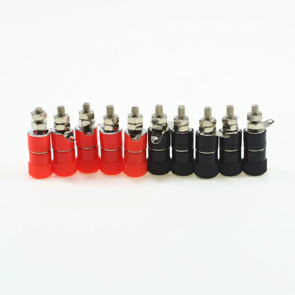 10pcs 4mm Banana Socket Nickel Plated Binding Post Nut Banana Plug Jack Connector Red  Black