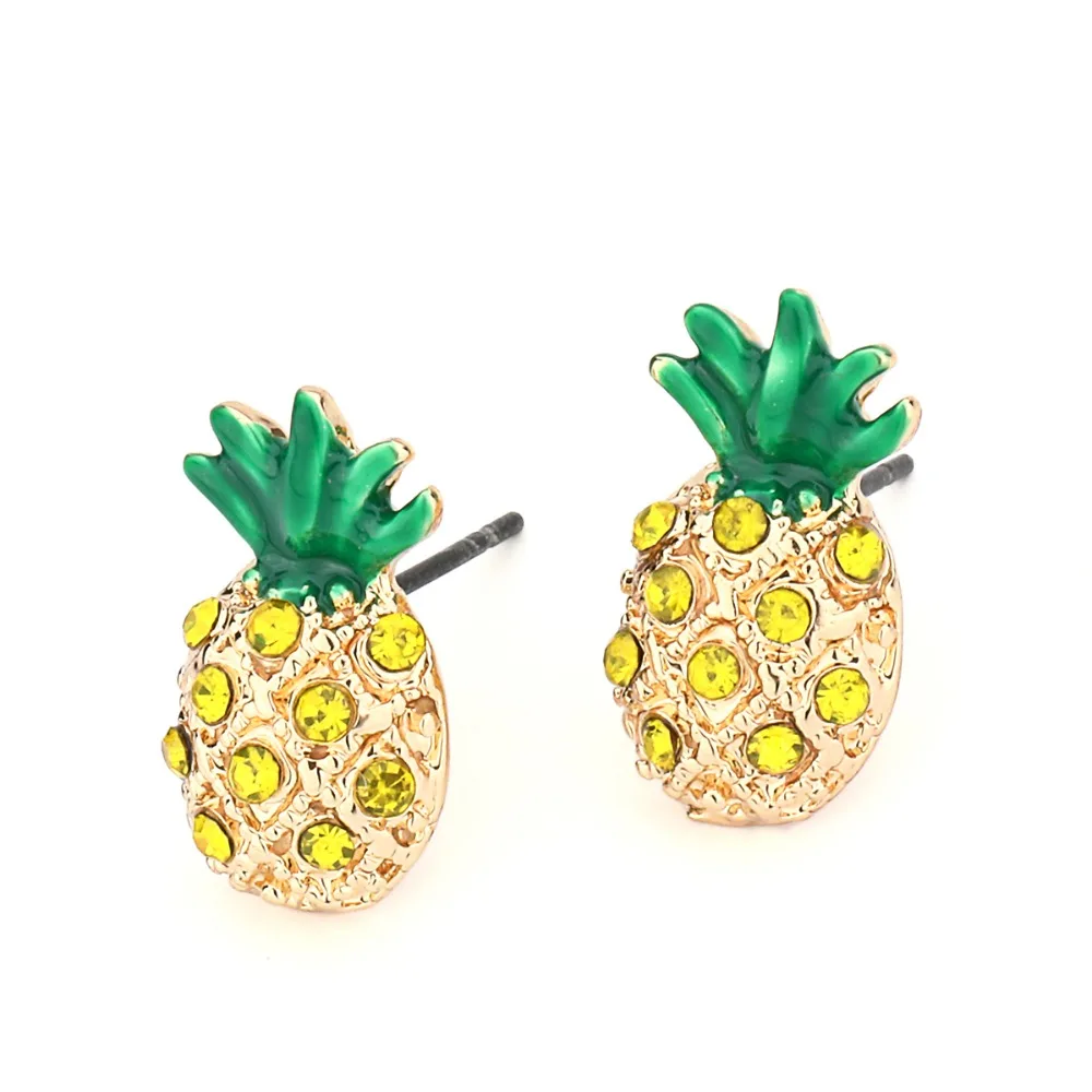 Banny Pink Sweet Pineapple Studs Earrings For Women Lovely Friut Post Earrings Cute Rhinestone Enamel Pendant Earring Girls Gift