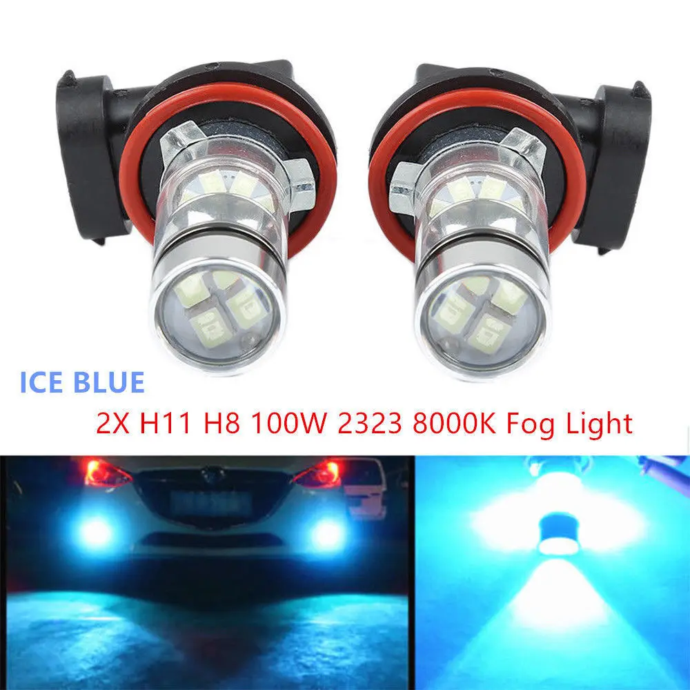 High Power 100W Projector Front Fog Driving Light Bulbs 8000K Ice Blue H16 H11 H16LL for 2009-2016 Toyota Corolla White 6000K