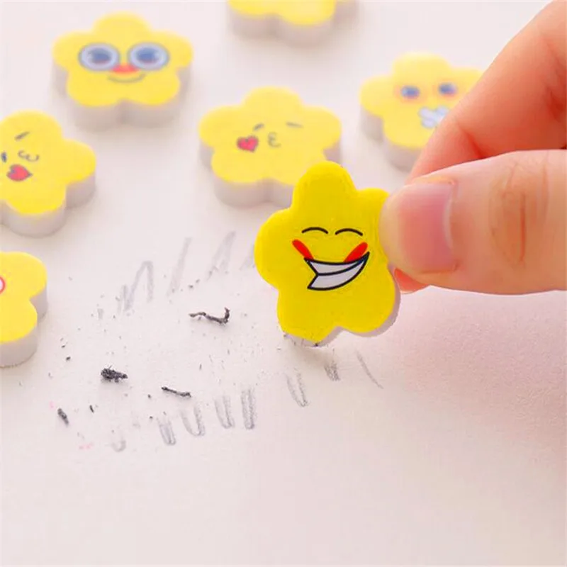 

4Pcs/Lots Cartoon Yellow Flower Emoticon Rubber Cute Student Eraser Korea Creative Stationery For Student Suppiles