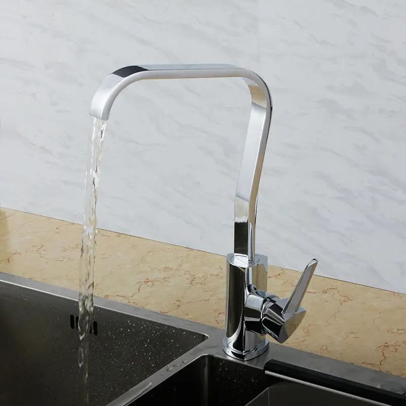 

SKOWLL Kitchen Faucet Sink Water Faucet Deck Mounted Single Holder Single Hole Mixer Tap, Chrome HG-1301