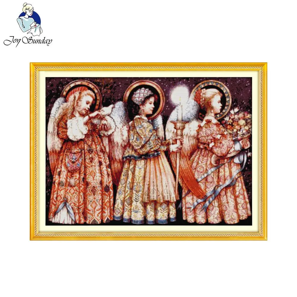 

Joy Sunday Christmas Eve Angels Printed Counted Cross Stitch 11CT14CT DIY Cross Stitch Kit For Embroidery Home Decor Needlework