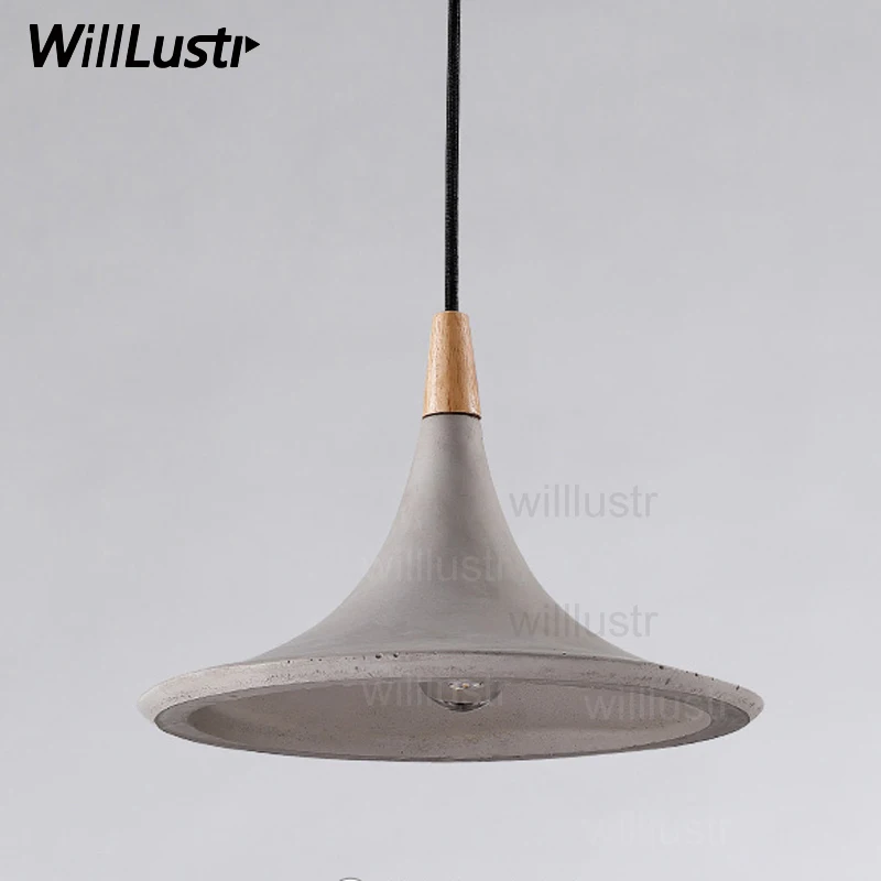 concrete pedant lamp instrument design hotel restaurant dinning room bar cafe natural wood cement hanging suspension light