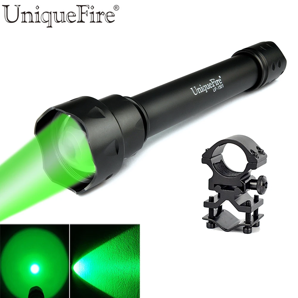 UniqueFire  T38 Led Flashlight 3 Modes UF-1501-XRE Lamp Torch Emitter Green Light 38mm Convex Lens  Torch+Scope Mount