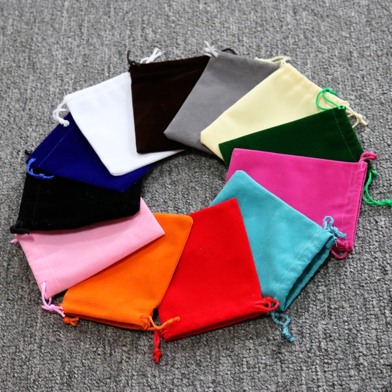 100pcs 7x9 9x12cm High Quality Bag Jewelry Packing Universal Soft Velvet Drawstring Simple Color Bags & Pouches For Gift Jewelry