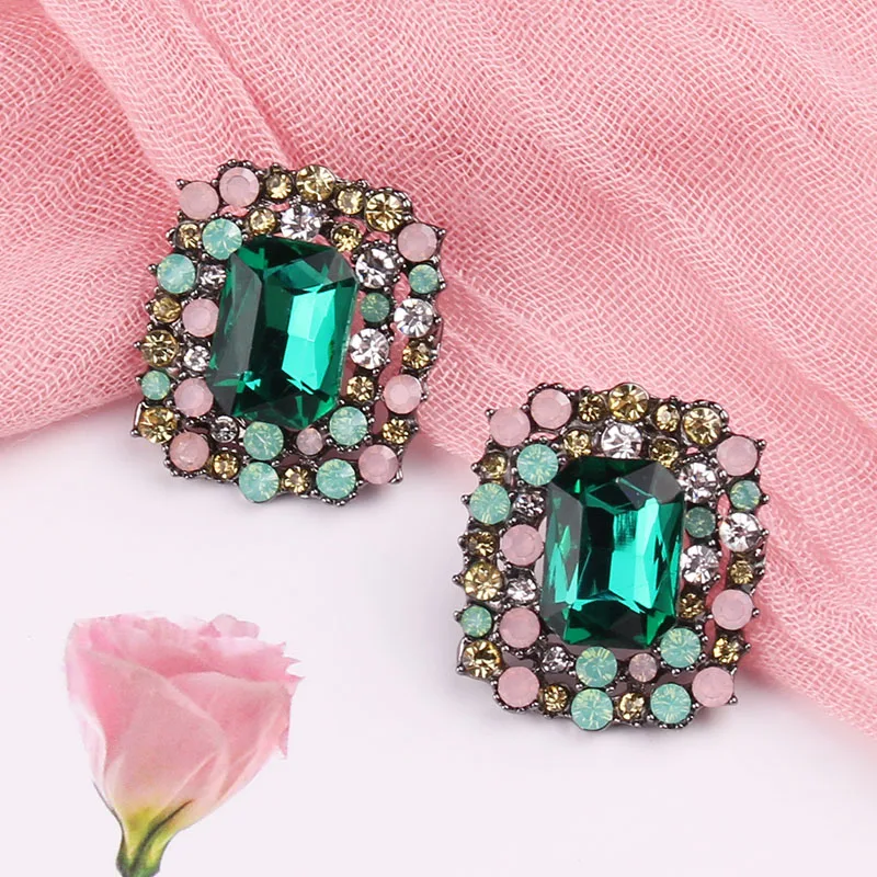 Fashion 10 Colors Rhinestone Stud Earrings for Woman Square Shape Design Inlaid Colorful Crystal Party Jewelry 2019 New