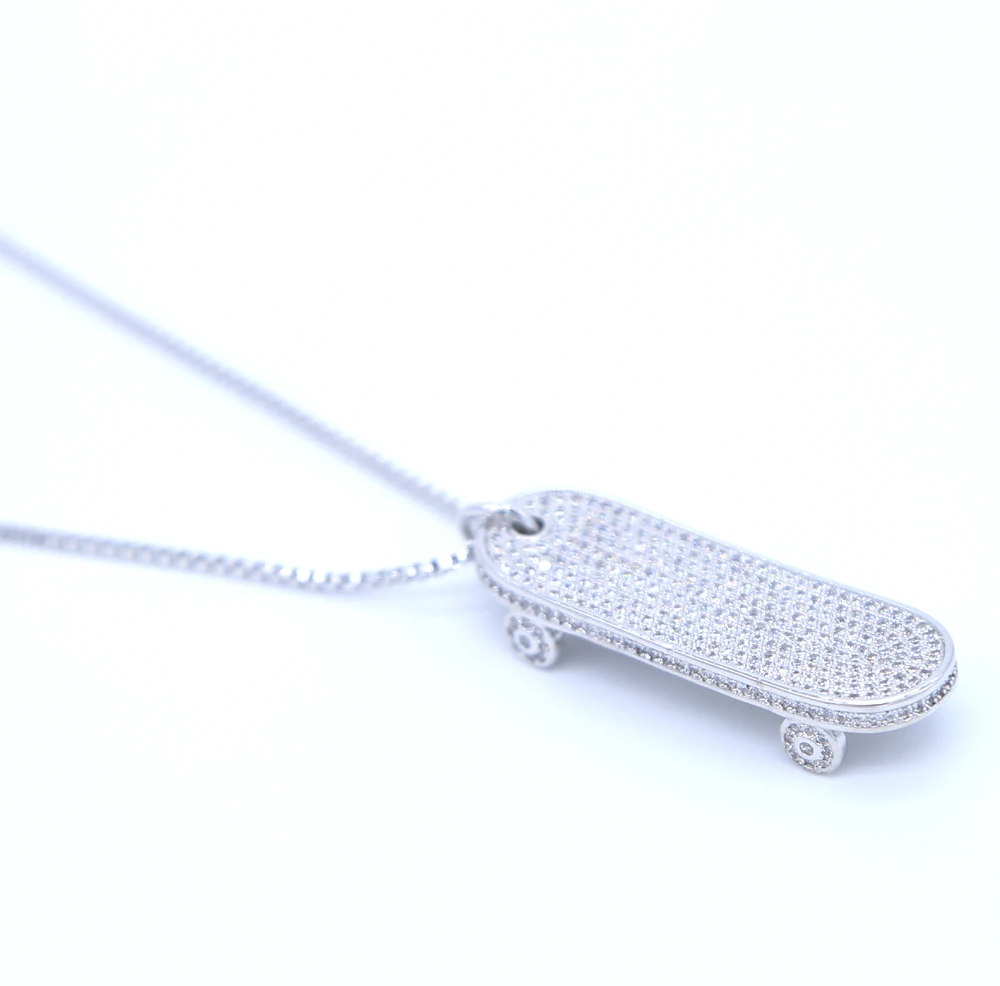 2018 cool men jewelry city skateboard pendant micro pave AAA cz hip hop bling Cool boy luxury necklace with chain 24''