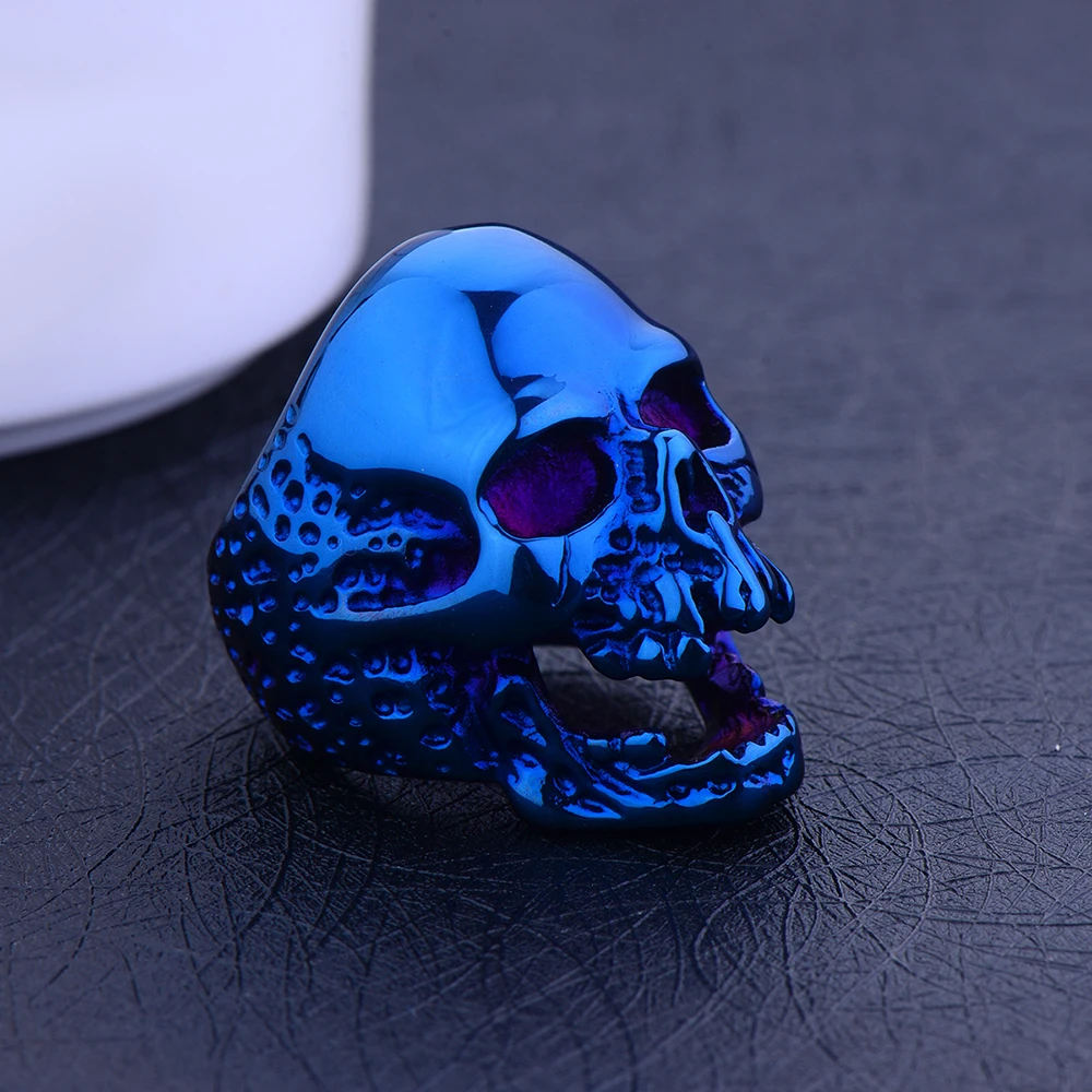 Hot Sale Titanium Steel Gold Black Blue Skull Biker Ring Punk Rock Hip Hop Men's Jewelry Brother Father Gift anel bague