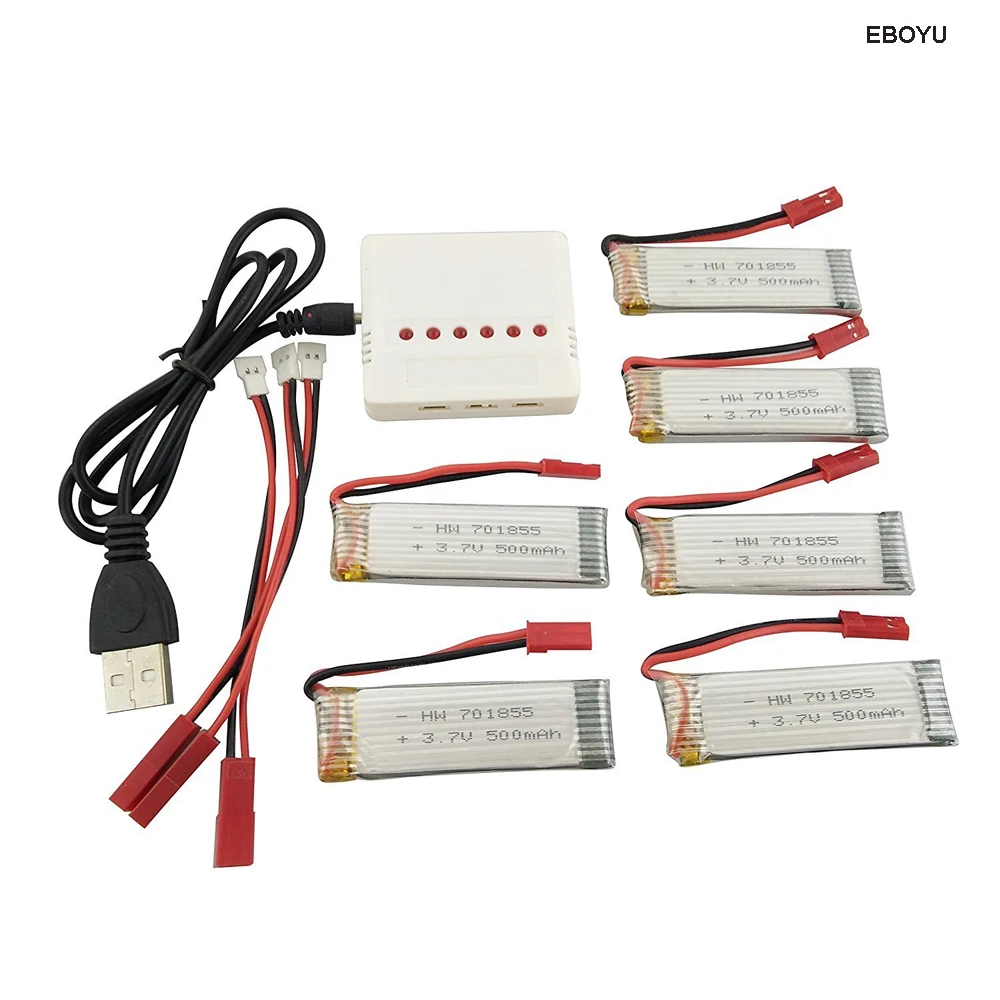 6pcs * 3.7V 500mAh Lipo Battery + 1 to 6 Balance Charger for UDI U818A U818A-1 U818A HD U818A HD RC Quadcopter Drone spare parts