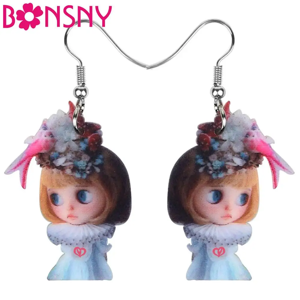 Bonsny Acrylic Blond Dress Girl Earrings Drop Dangle Stud Clip Fashion Cute Jewelry For Women Teens Lovers Gift Decoration