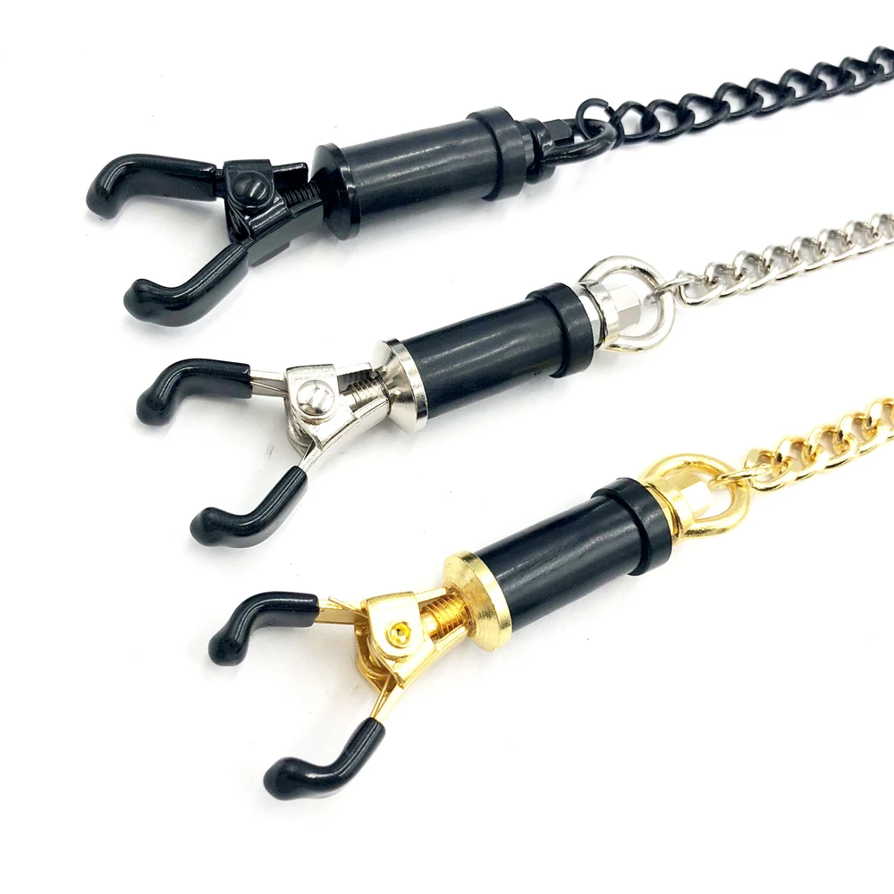 Latest Female Stainless Steel Nipple Clips Clamps Breast Stimulator Stretching Device W Chain Adult Bondage BDSM Sex Toy 3 Color