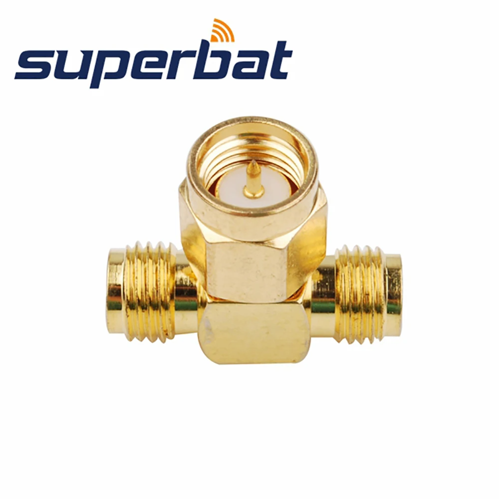 Adaptador Superbat SMA Splitter / Joiner de 3 vías tipo "T" macho a 2 conectores Coaxial RF hembra