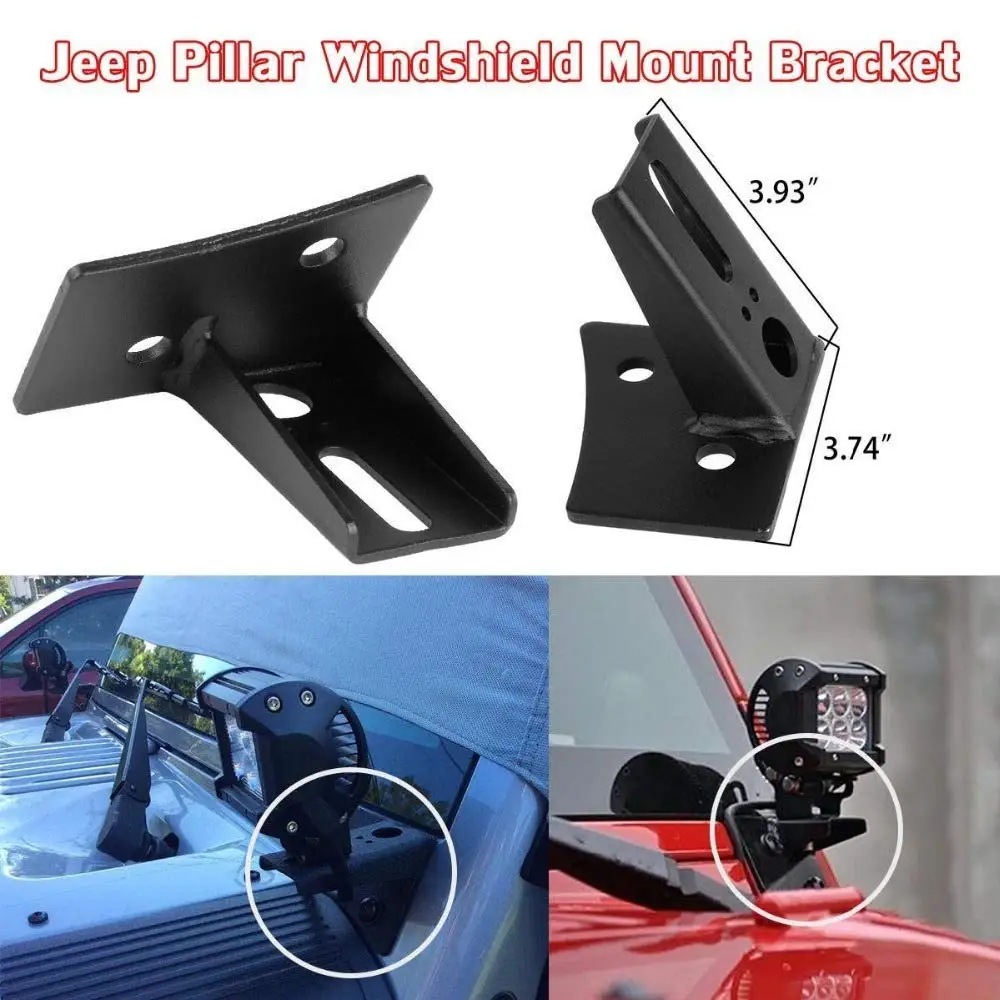 A-Pillar Windshield Hinge Mount Brackets for Jeep Wrangler JK 07 up Mounting Auxiliary Off-Road LED HID/Halogen Fog Work Lights