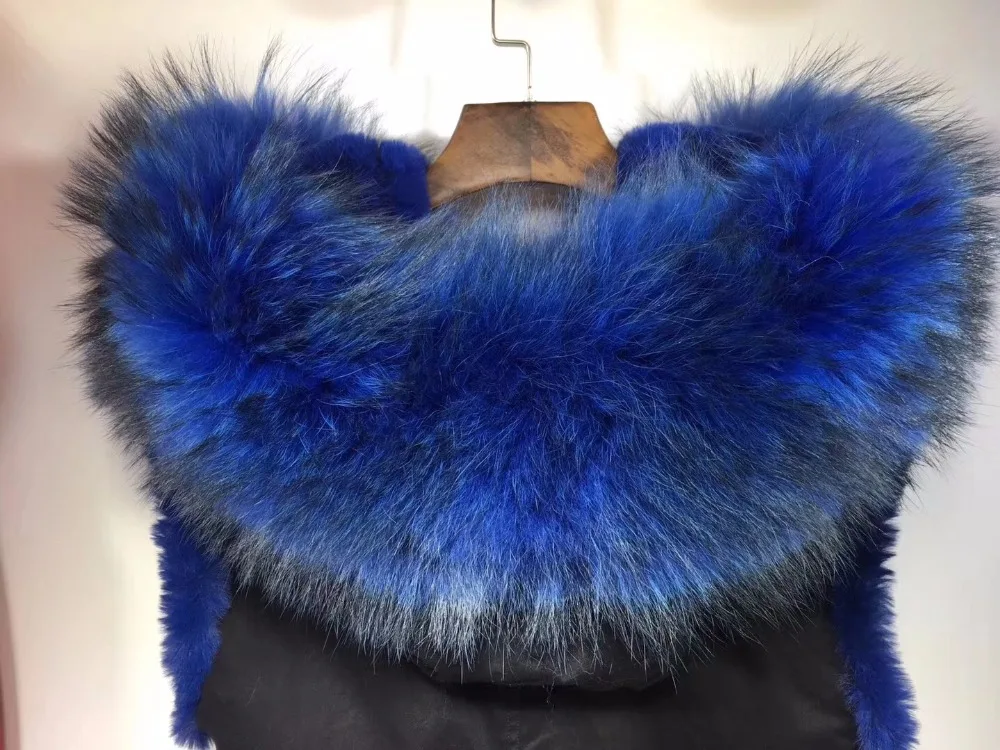 Nieuwste Blue Faux Fur Vest Mannen Winter Dikke Warme Dragen Wasbeer Bontkraag Triming Vest