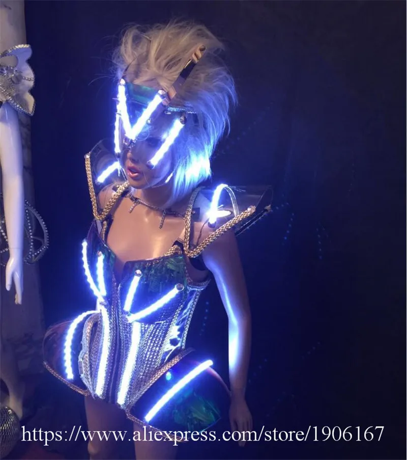 Hot Sale Led Luminous Catwalk Ballroom Costume Sexy Women Evening Party Dress Cosplay Stage Performance TV Show Singer Clothes