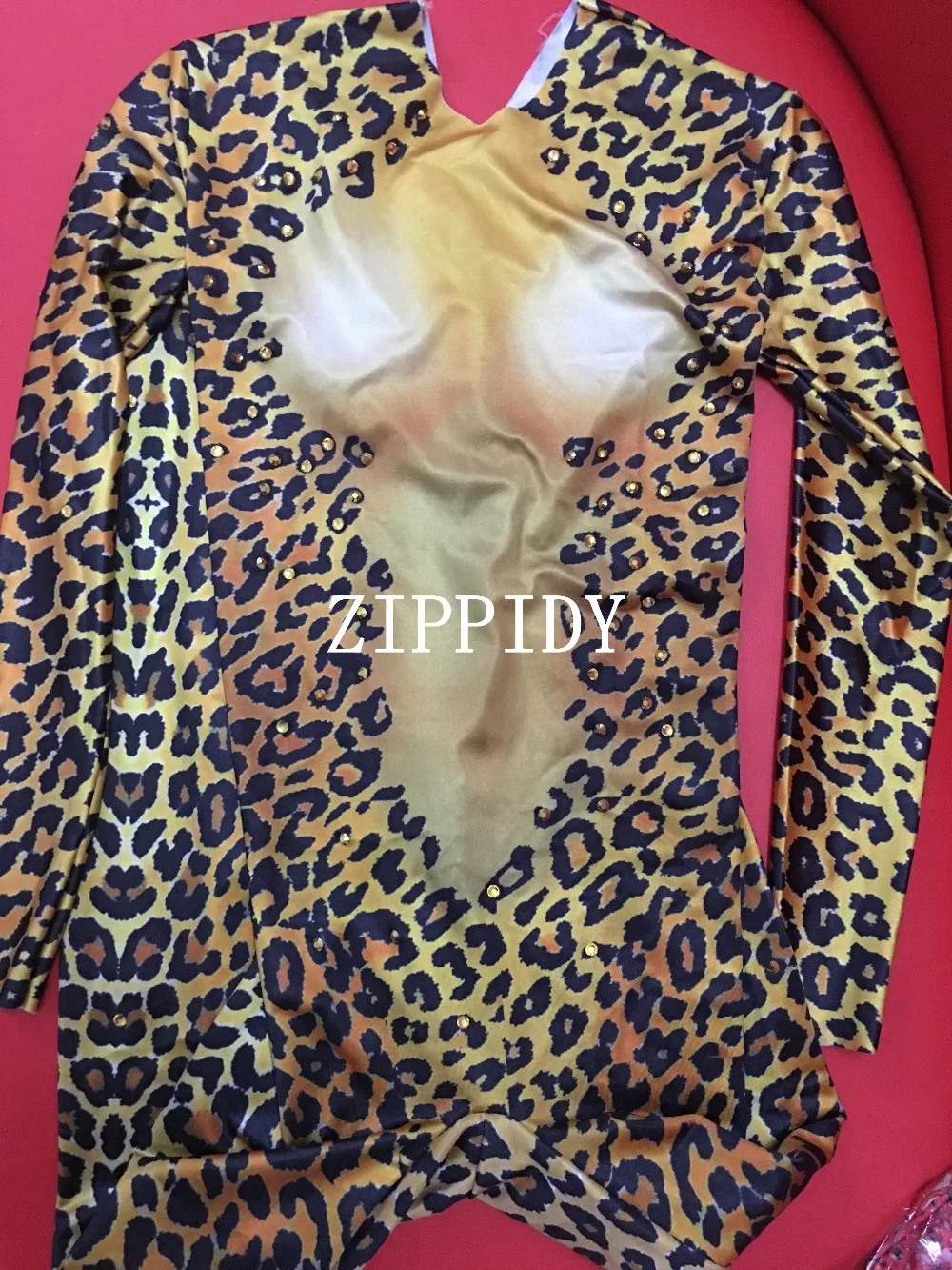 New Leopard Printed Gold Rhinestones Stretch Jumpsuit Nightclub Singer Dance Bodysuit Women's Cosplay Party Outfit Sexy Leggings