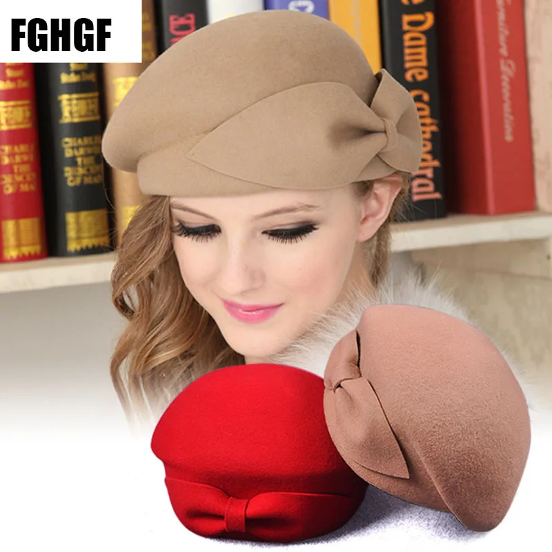 Winter Beret  Beanies Hat Women\'s Wool Hat Fashion Female Beret Cap French Trilby Soft Pillbox Hat Dress Hat