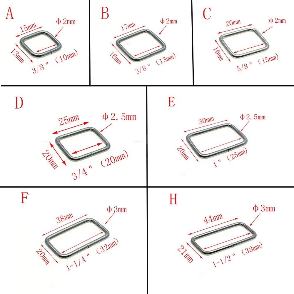 10pcs/pack Metal Wire Formed Rectangle Ring Metal Ring Belt Loop Ribbon Slider Belt buckle Bra Hook Package accessories